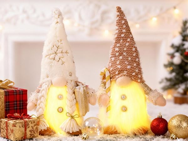 ACAREY Weihnachtsdeko 2 Stück Weihnachten Wichtel mit Licht, Weihnachten Deko Wichtel H32 Plüsch Wic