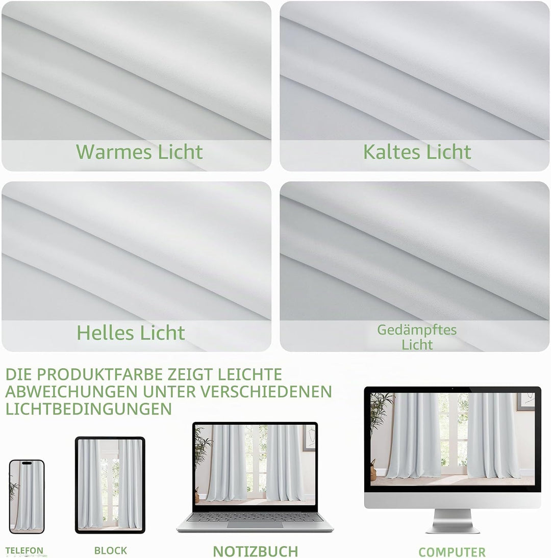 KGORGE Thermo Verdunklungsvorhänge Kurz Vorhang Blickdicht mit Ösen H175 x B140 cm (2er Pack) Grauwe