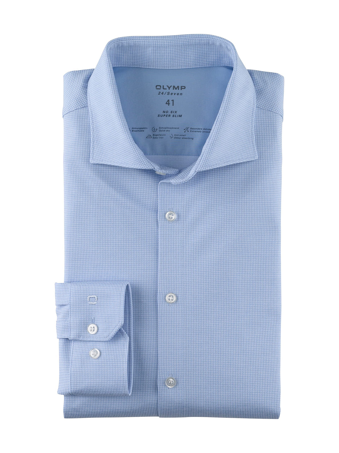OLYMP Herren Businesshemd No. Six 24/Seven,Gemustert,super Slim,Kent-Kragen 37 Bleu 11, 37 Bleu 11