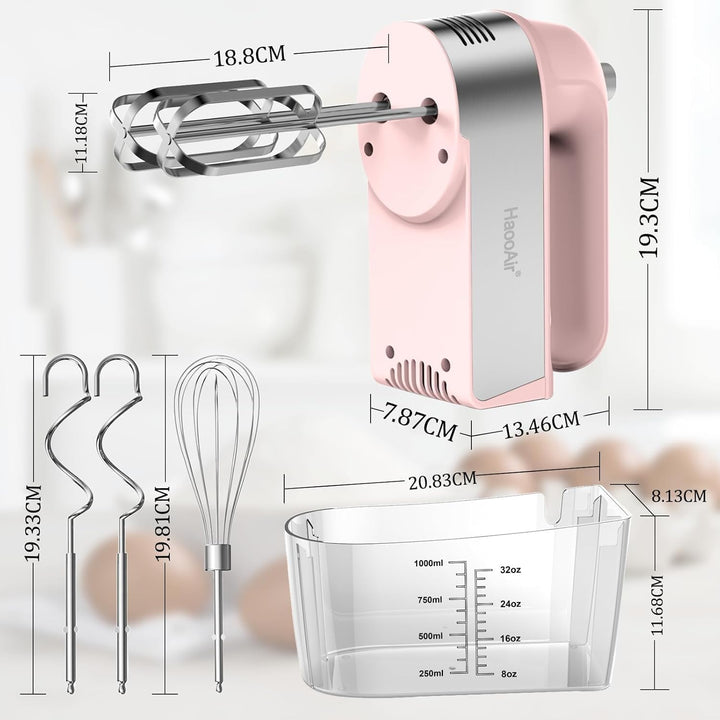 450W Elektrischer Handmixer, 5-Gang-Handmixer mit Messbecher-Aufbewahrungsbox, 5 Edelstahl-Zubehörte
