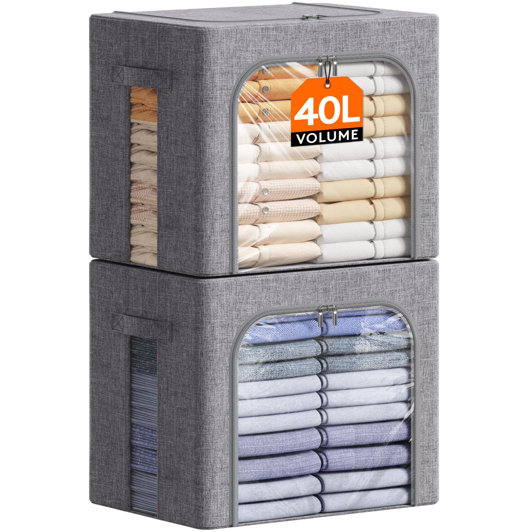 Lifewit 40L Aufbewahrungsbox mit Deckel, Kleidung Aufbewahrung, Faltbare Kleideraufbewahrung mit Met