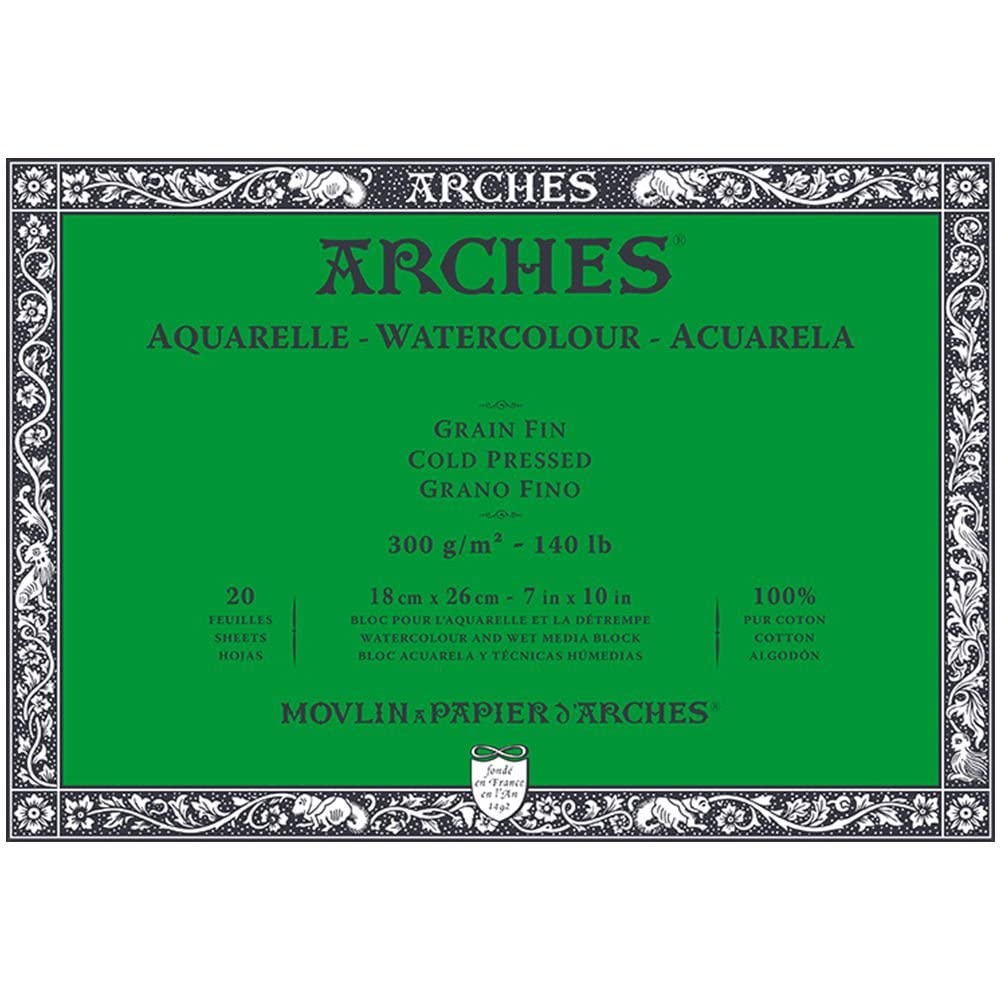 Arches - A1795058 Aquarellpapierblock, 17,8 x 25,4 cm, 20 Blatt, 300 g/m², kaltgepresst, Weiss