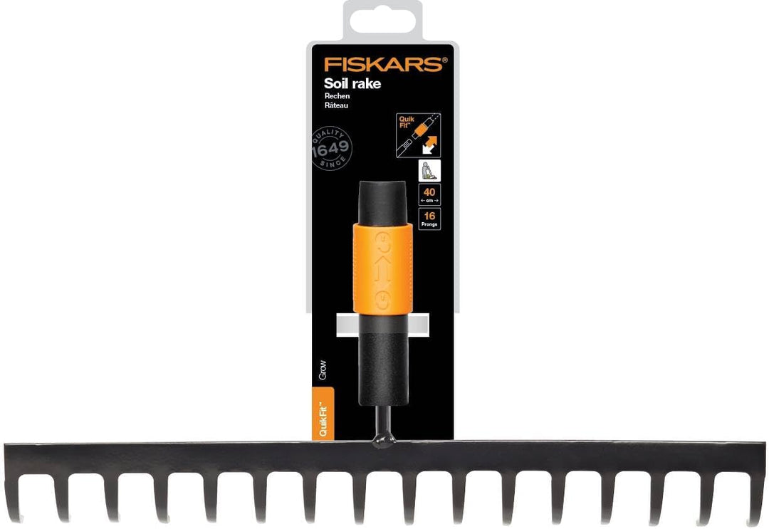 Fiskars Rechen mit 16 Zinken, Werkzeugkopf, Breite: 40 cm, Gehärtete Stahlzinken, Schwarz/Orange, Qu
