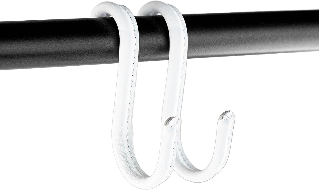 Brute Strength - S-Haken mit Vollnarbenleder umwickelt - 6 Stück - Weiss mit weissen Nähten - 10 cm