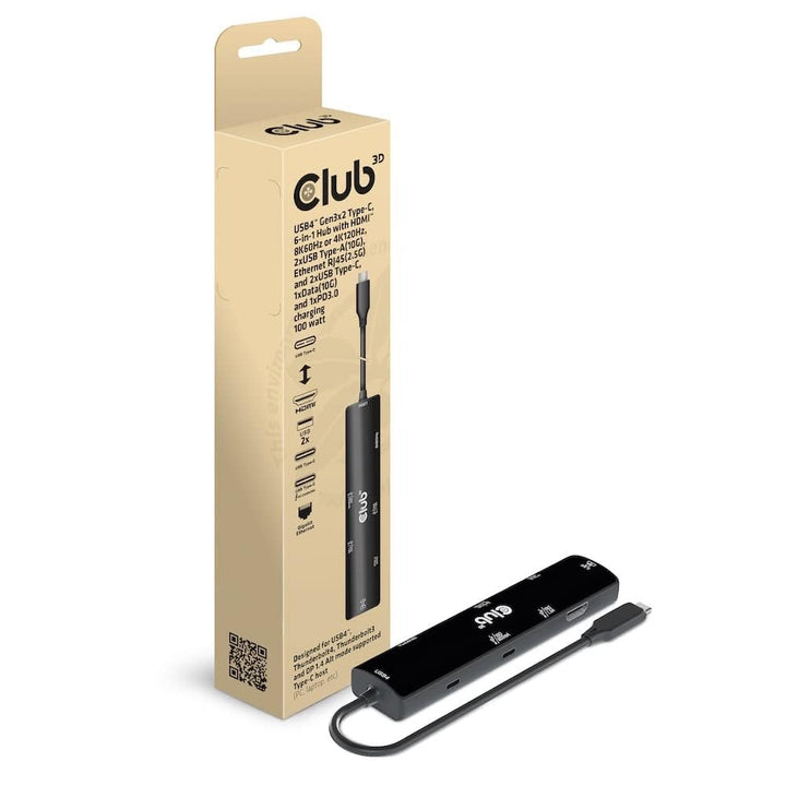 Club3D CSV-1599 USB4™ Gen3x2 Typ-C, 6-in-1 Hub mit HDMI™ 8K60Hz oder 4K120Hz, 2xUSB Typ-A(10G), Ethe