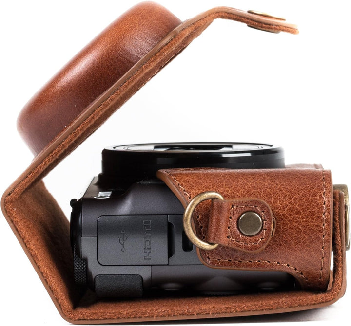 MegaGear MG1177 Canon PowerShot SX740 HS, SX730 HS Ever Ready Echtleder Kameratasche mit Trageriemen