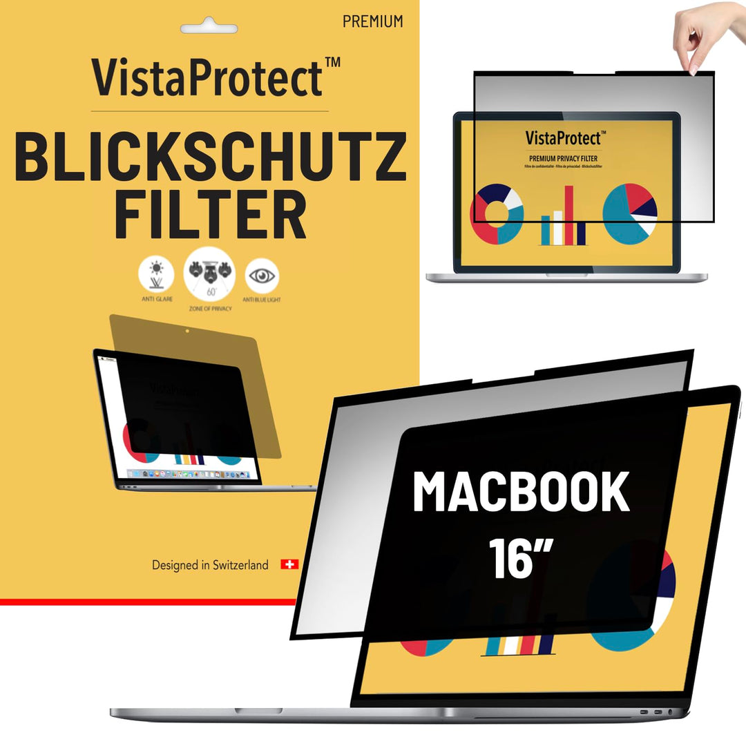VistaProtect - Premium Blickschutzfilter &amp; Anti-Blaulicht-Filter. Magnetisch Displayschutzfolie für