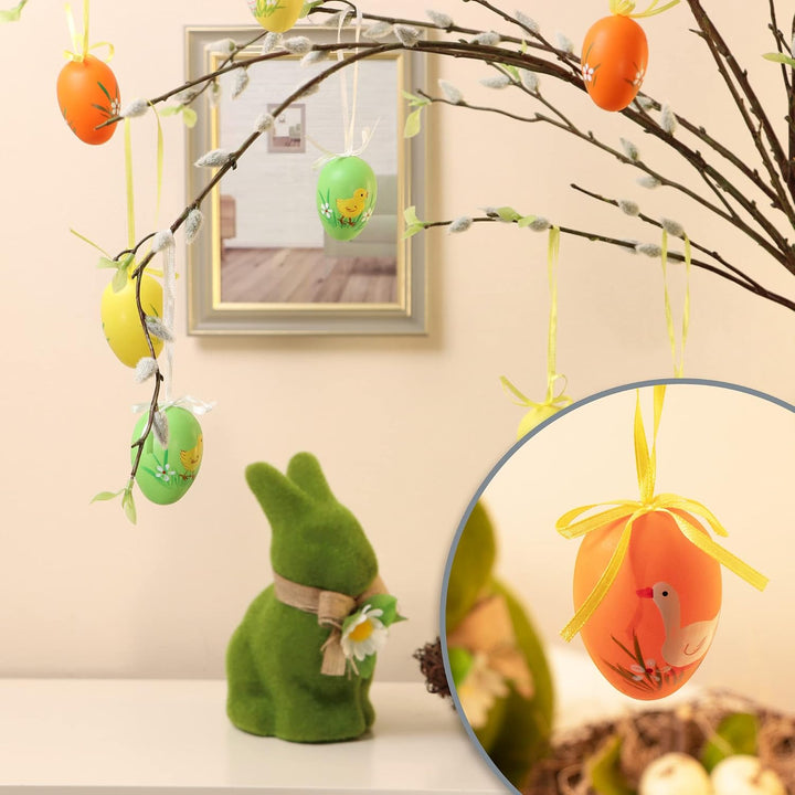 com-four® 36x Ostereier zum Aufhängen 6 cm - Bunte Ostereier mit Blumen und Tieren - Hängedeko für d