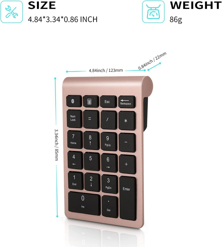 Gugxiom Bluetooth-Nummernblock, 22 Tasten, Tragbarer Mini-Zahlenblock für die Finanzbuchhaltung, Blu