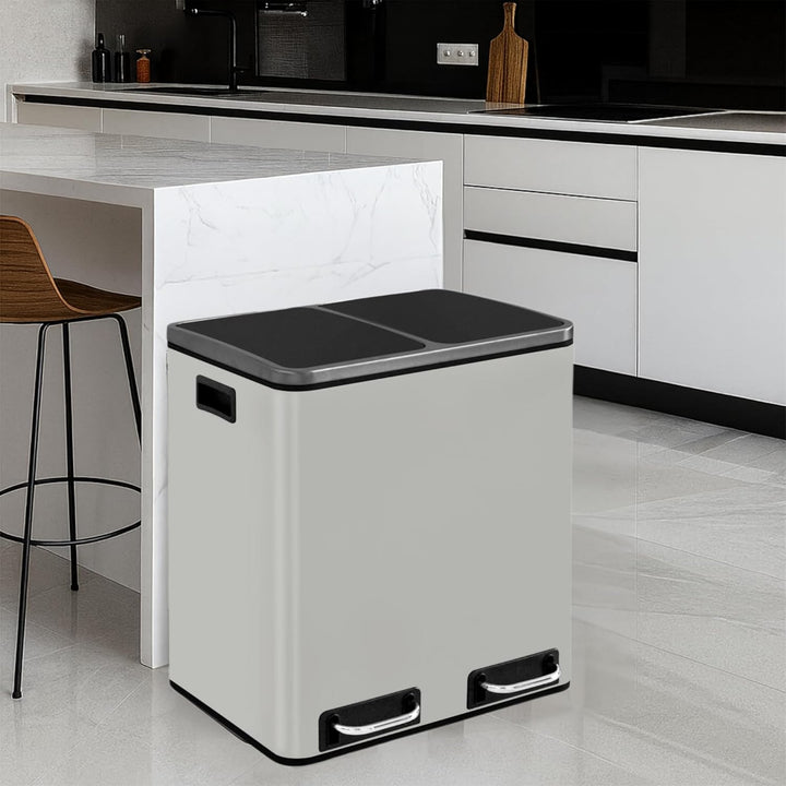 casa pura Floordirekt Mülleimer Küche 2×15L Weiss | 2-Fach Mülltrennsystem, Treteimer Küche, Metall,