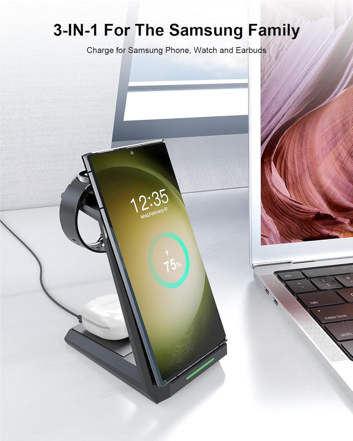 NANAMI Induktive Ladestation für Samsung Wireless Charger 3 in 1 Ladestation Kompatibel für Galaxy W