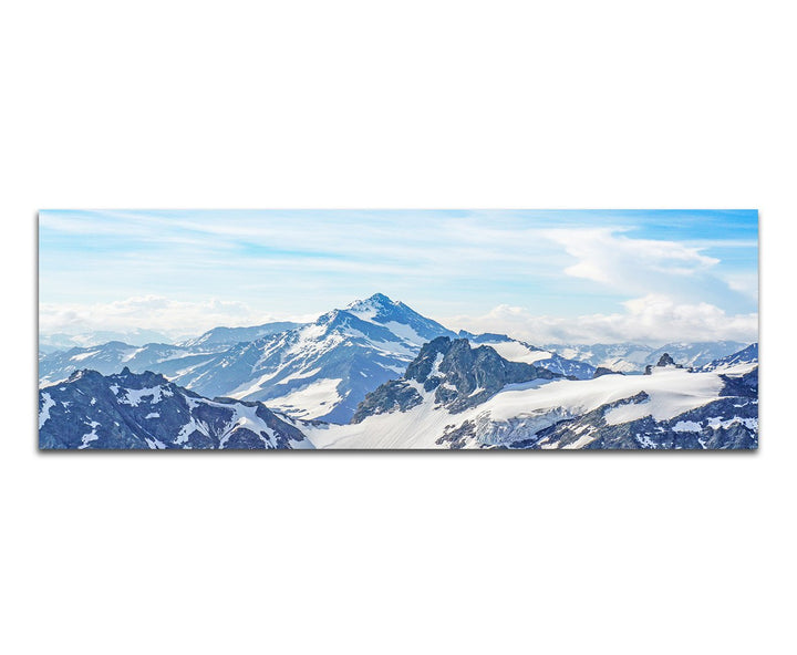 Paul Sinus Art Panoramabild auf Leinwand und Keilrahmen 150x50cm Alpen Gebirge Berggipfel Schnee