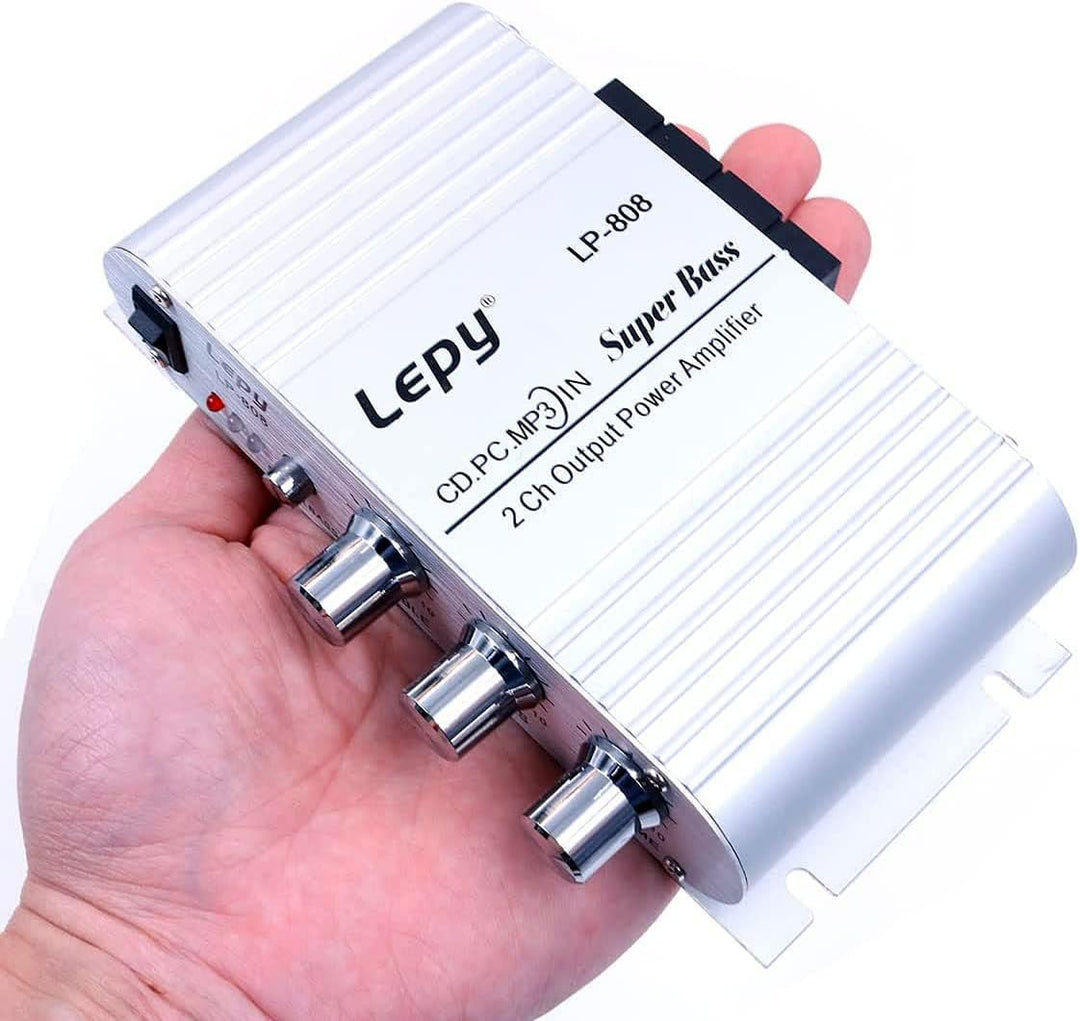 LP-808 Tragbarer 12-V-MiNi-HiFi-Verstärker mit 3-A-Netzteil für Autotelefon zu Hause - Silber