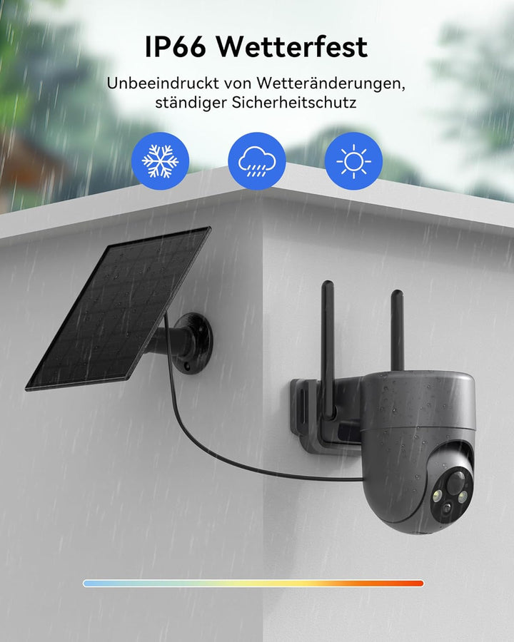 Überwachungskamera Aussen Solar WLAN, Kamera Überwachung Aussen Akku Wifi-grau, Wifi-grau