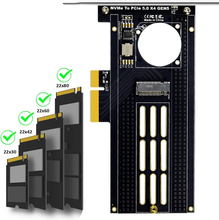 GLOTRENDS PA19 M.2 NVMe auf PCIe 5.0 X4 Adapter für M.2 NVMe SSD, grosse Aluminium-Kühlkörperabdecku
