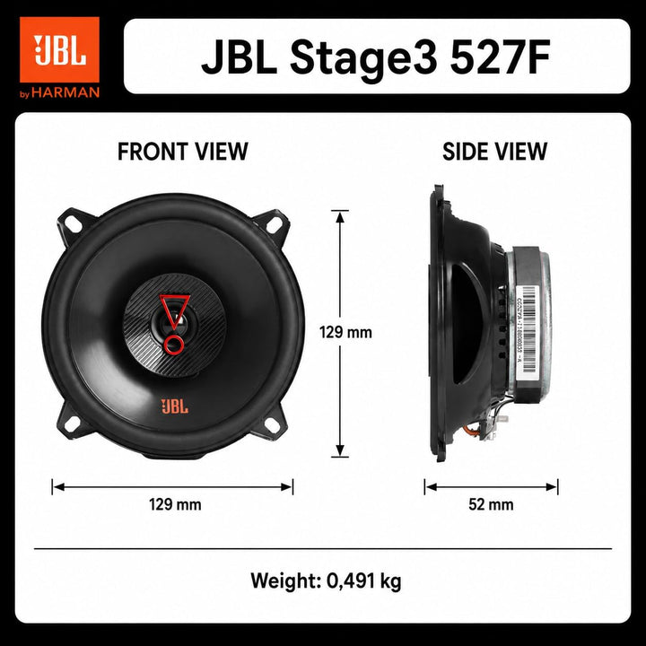 JBL Stage3 527F 2-Wege Auto Lautsprecher Set von Harman Kardon - 200 Watt Autolautsprecher - 2 stück