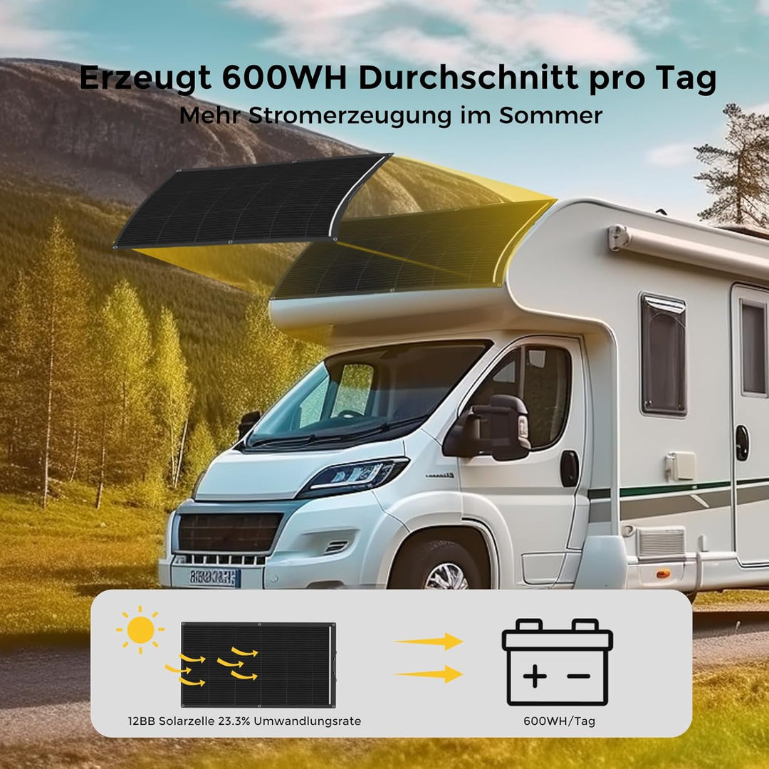 Solarpanel Flexibel 150W Schwarz, 18V Monokristallines Flexibles Solarpanel Wohnmobil 150Watt Solarm