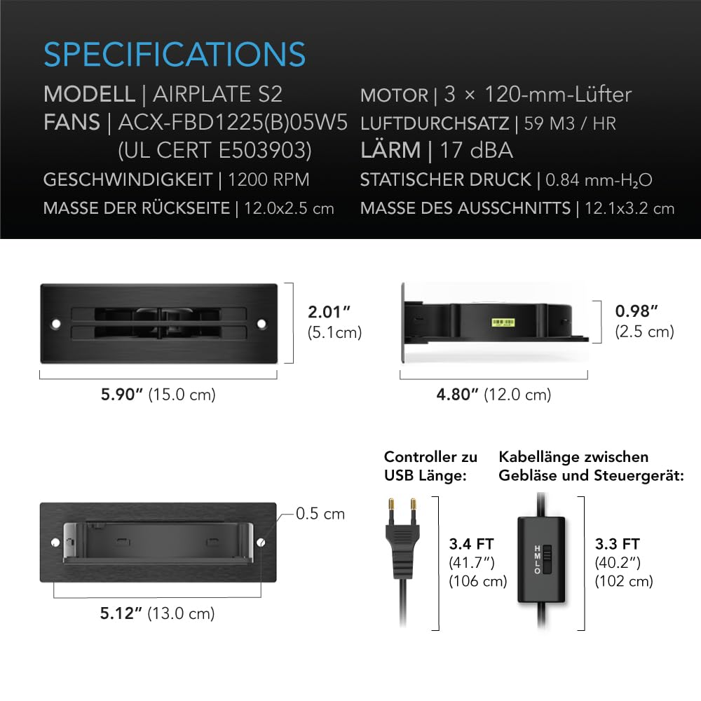 AC Infinity AIRPLATE S2, leises Lüftergebläse-System 6" (15 cm) mit Drehzahlregelung, für Heimkino-A
