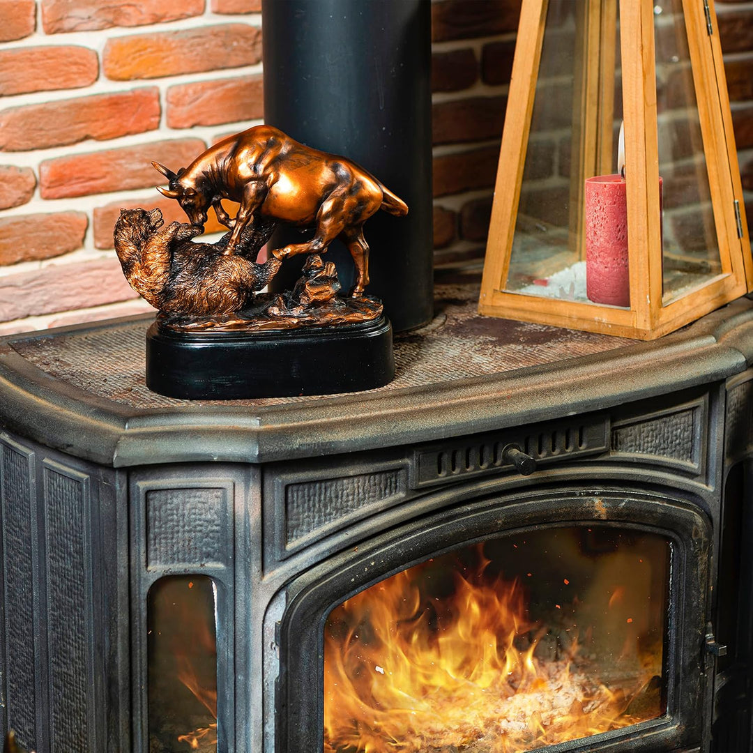 Bronze Electroplated Resin Bull &amp; Bear Sculpture Statue 10" W X 9.5" H by BullMarketGifts, Bronze