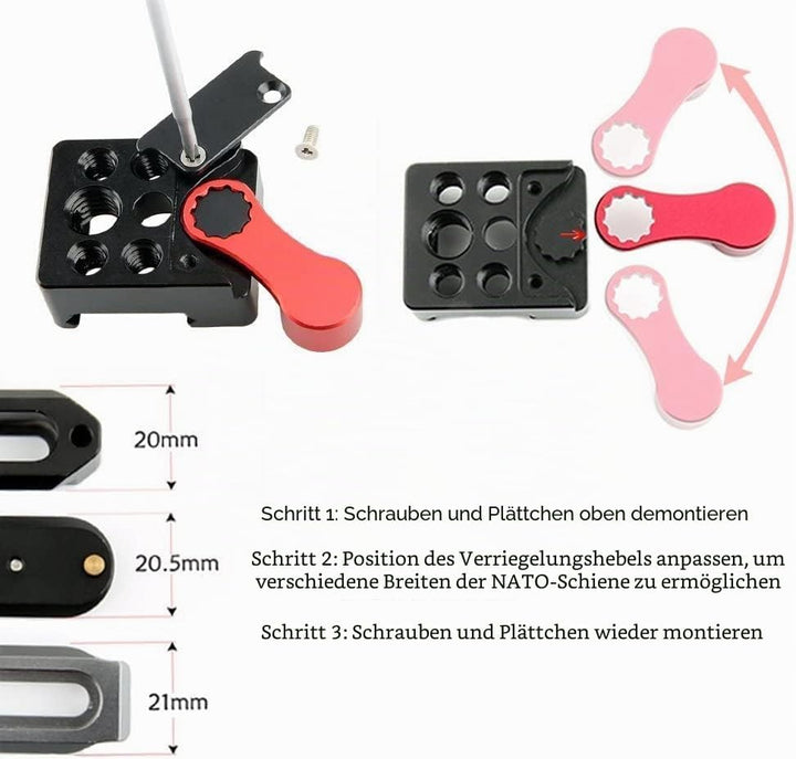 NATO Clamp,NICEYRIG NATO Lock Klemme mit Quick Release Sicherheitsschiene 7cm für LED Video Licht, M
