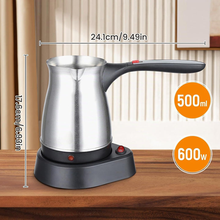 Milageto Espressokocher, 500 ml elektrische türkische Kaffeekanne, Edelstahl-Kaffeekessel, Teekessel