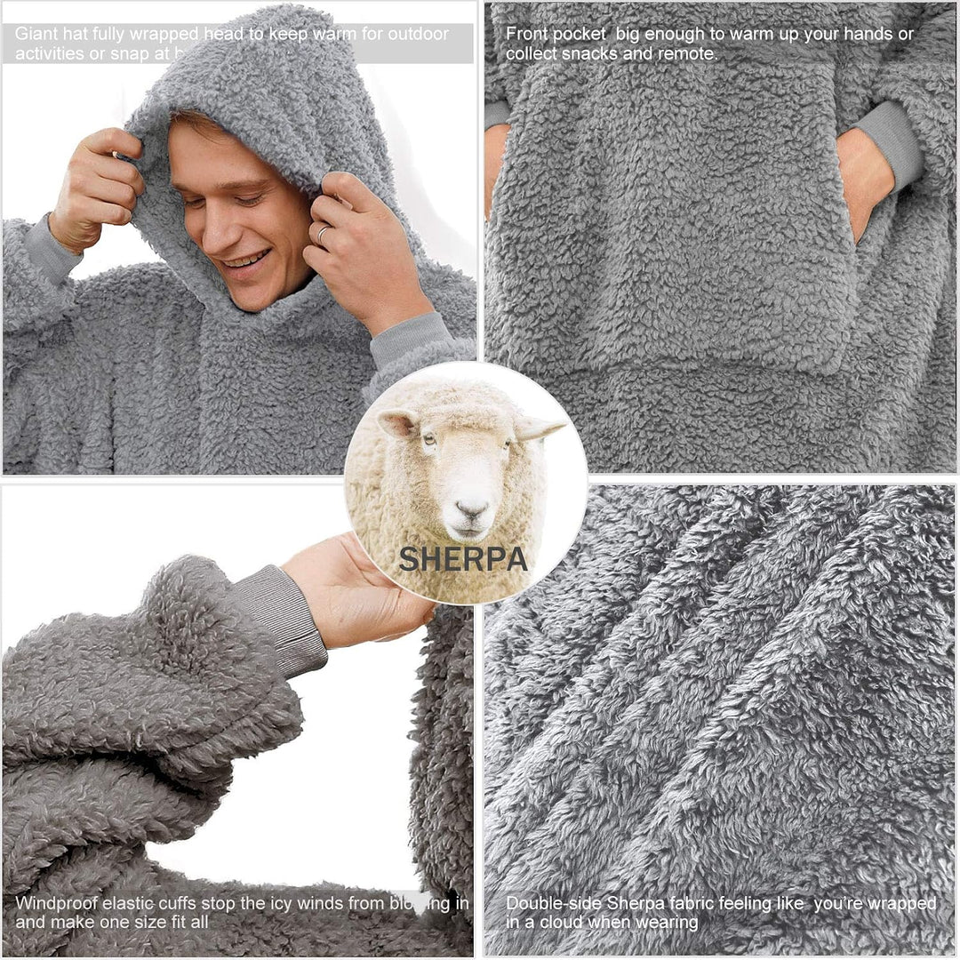 ililmmoe Sherpa tragbare Decke Übergrosse Hoodie Sweatshirt TV Decke mit Langen Ärmeln und Tasche, G