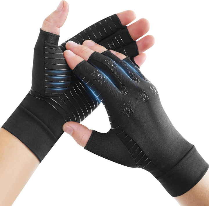 Donfri 2 Paar Kupfer- Arthritis-Kompressionshandschuhe für Damen und Herren,Schwarz (L) L Schwarz (2