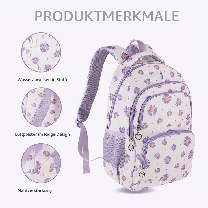 Schulrucksack Mädchen Teenager Damen Schultasche Rucksack Set Gänseblümchen Schulranzen für Mädchen