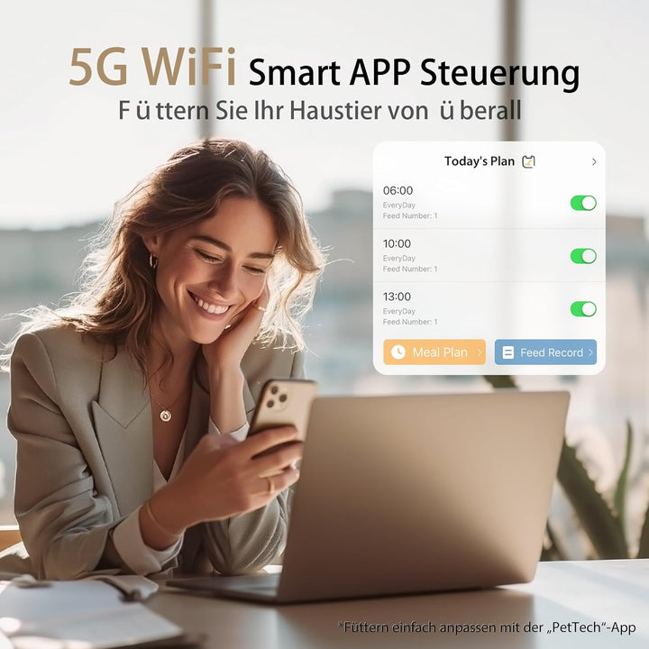 IMIPAW Futterautomat Katze, 5G | 2.4G WiFi Katzenfutter Automat, APP-Steuerung Futterspender für Kat