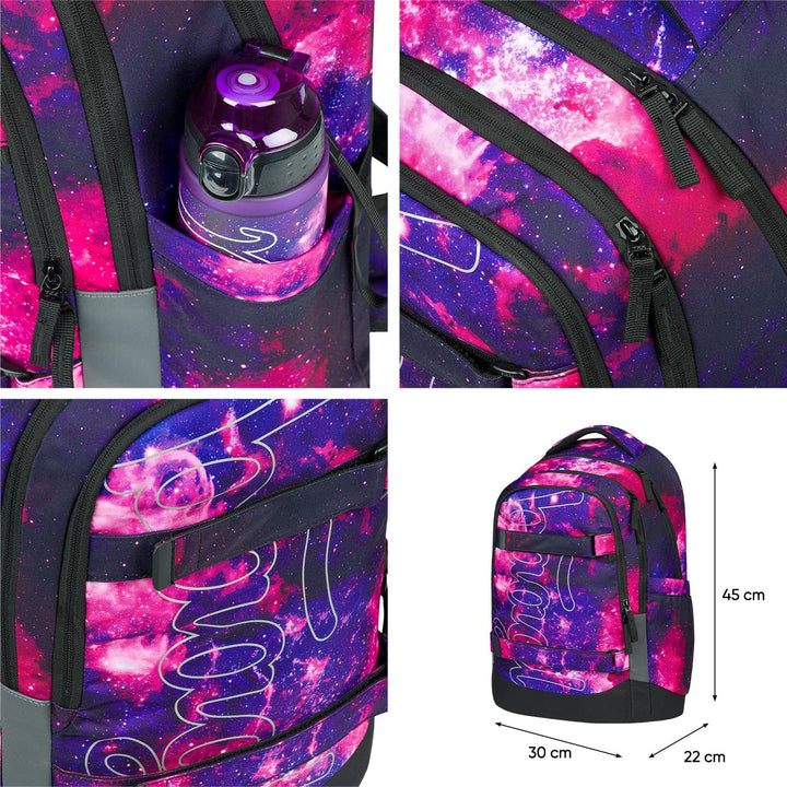 Baagl Schulrucksack Set Jungen Mädchen Teenager 3 Teilig, Skateboard Rucksack Skate MAX, Schultasche