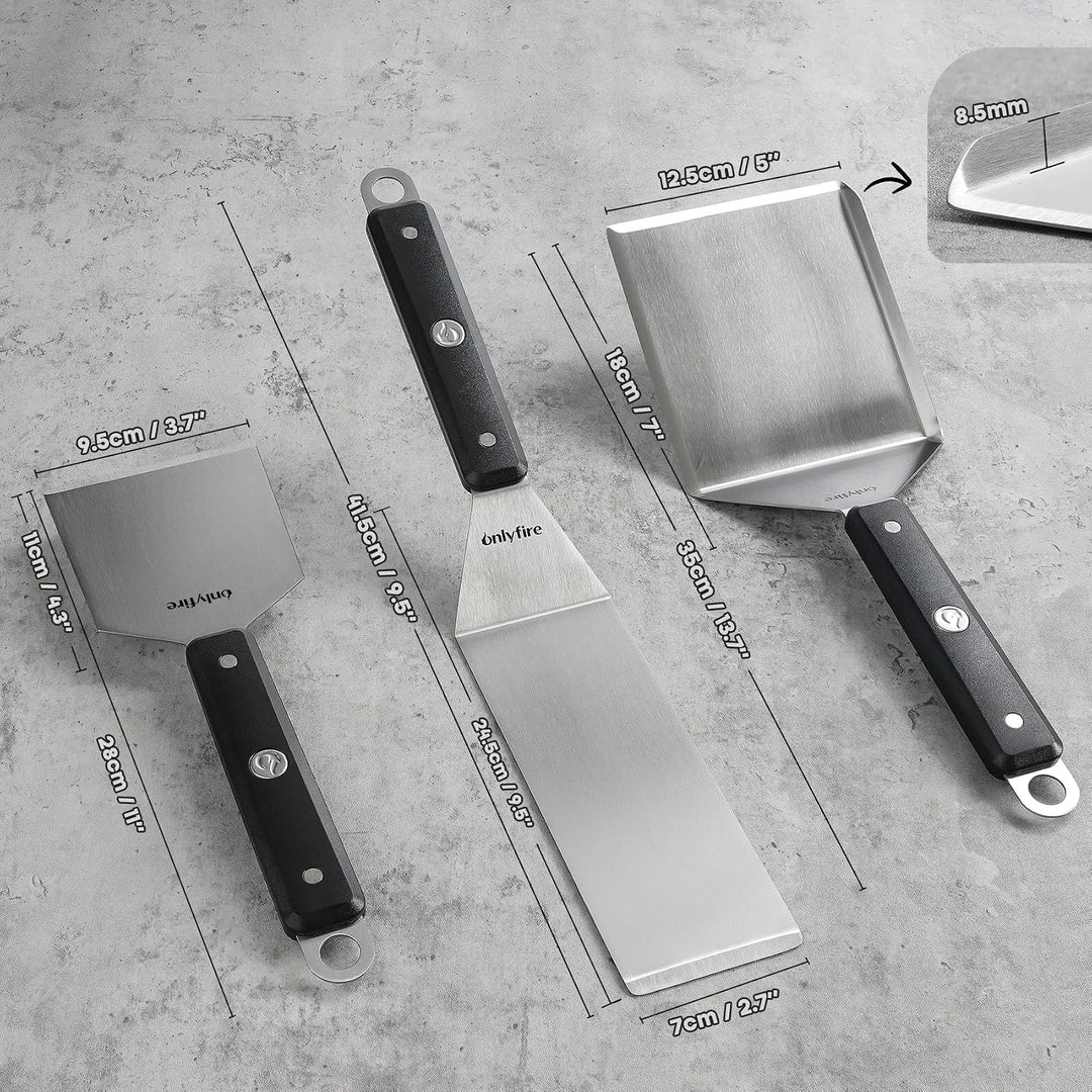 onlyfire Grillspachtel Set, Plancha Spachtel Edelstahl mit Aufhängeloch und Rutschfeste &amp; Hitzebestä