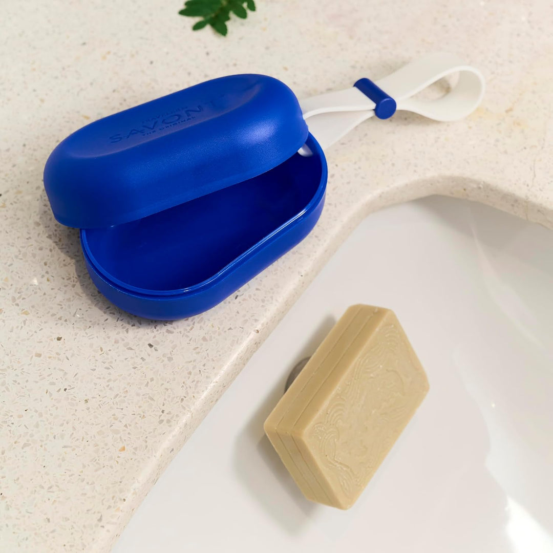 SAVONT Traveler patentierte Seifendose inkl. Jumbo Seifenhalter mit Magnet, Blau Blau mit Seifenhalt