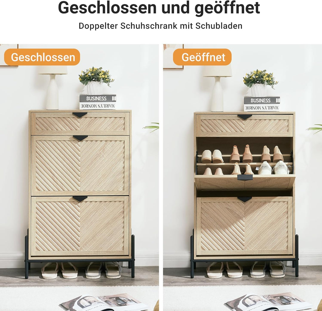 Schmal Schuhschrank mit 2 Klappen platzsparender, Schmaler Geschlossen Schuhregal Schuh Schrank Schu