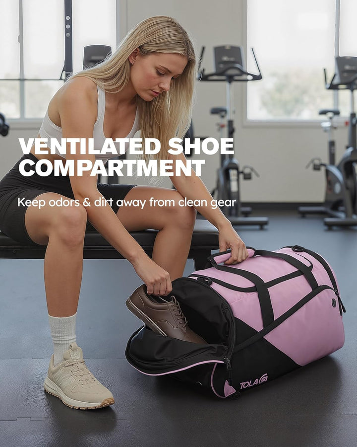 Tolaccea SporttascheDamen und Herren47L – Schuhfach&amp;Nassfach, Rucksack‑Duffel Trainingstasche für Fi