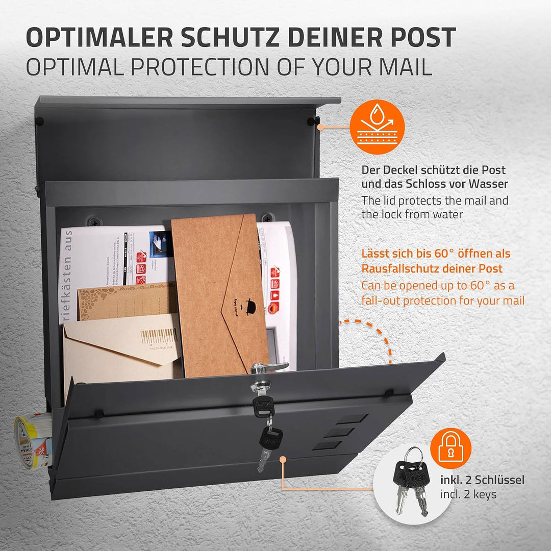 ECD Germany Standbriefkasten mit Zeitungsfach, Design Briefkasten mit Pfosten, Briefkastenanlage Bri