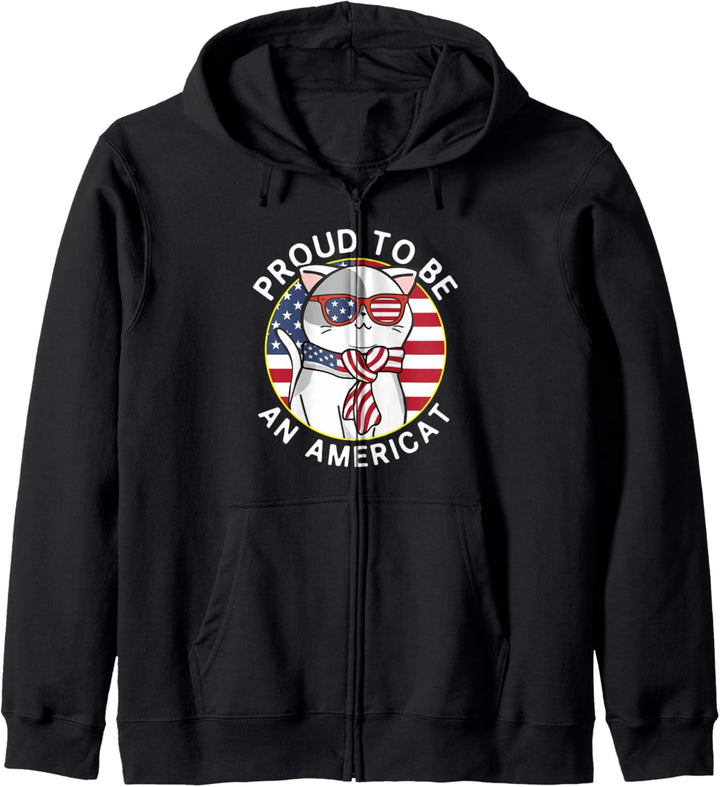 Americat 4th of July Cat Lover American Flag Sunglasse Proud Kapuzenjacke