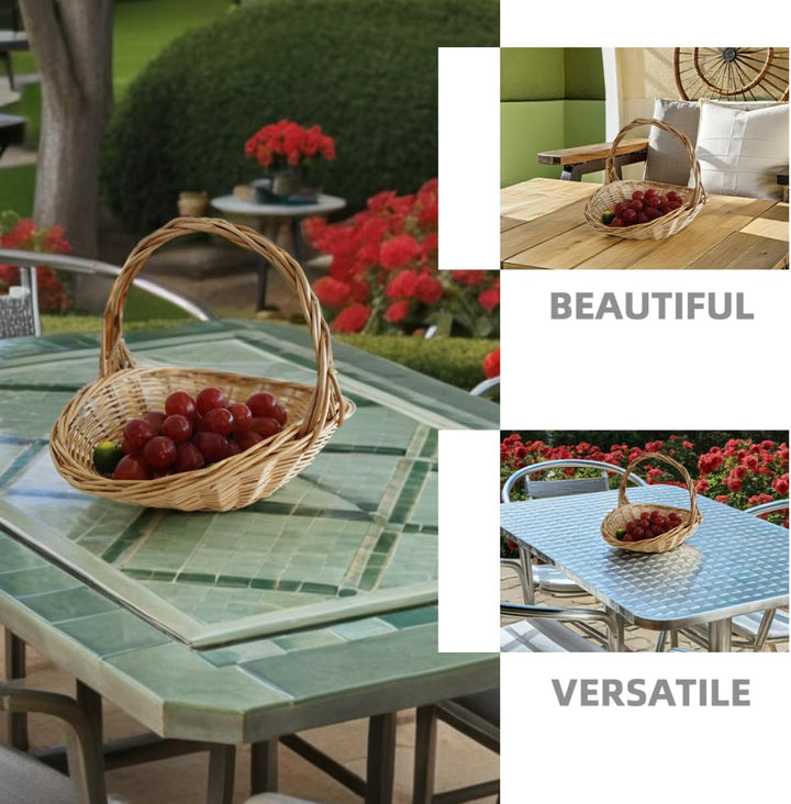 BESTonZON Picknickkorb Rattan Handgewebter Kleiner Obst und Blumenkorb mit Griff für Vielseitige Out