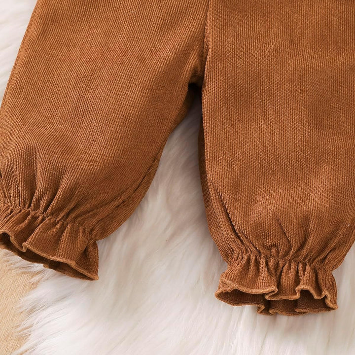 Baby Mädchen Kleidung Langarmshirt Stehkragen Rüschen Cordhose Trägern 3-6 Monate Khaki, 3-6 Monate