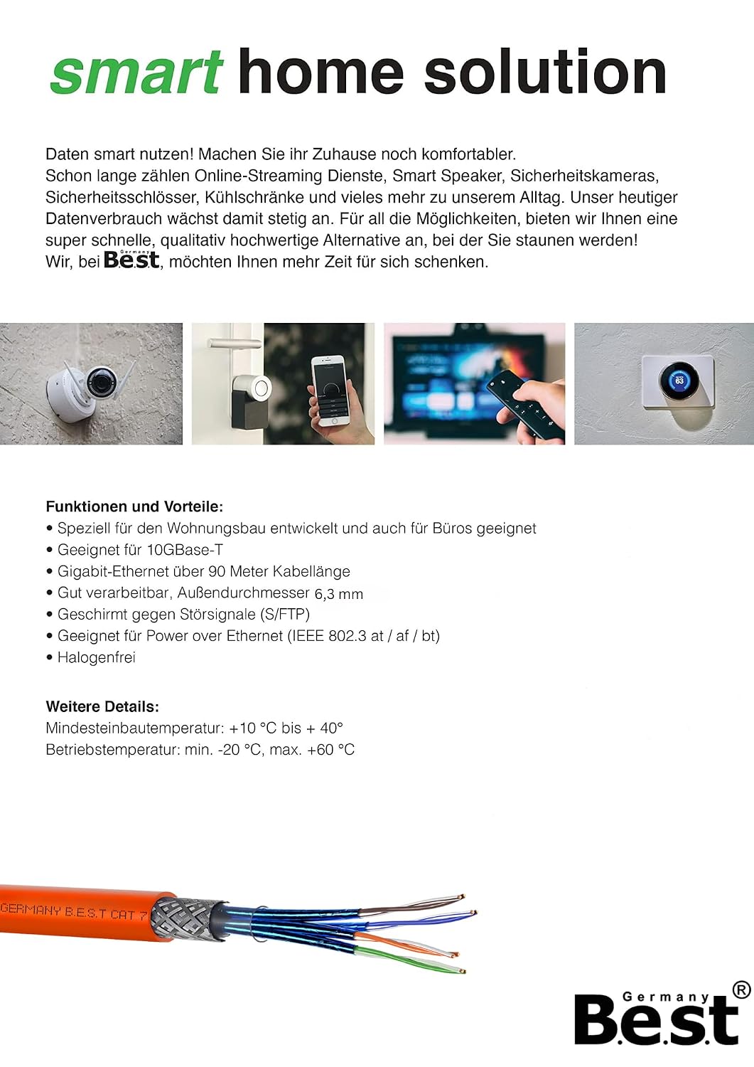 Germany B.e.s.t CAT 7 Kabel 100m Simplex Lan Kabel Kupfer 1000Mhz S/FTP Cat Netzwerkkabel Cat 7 Verl