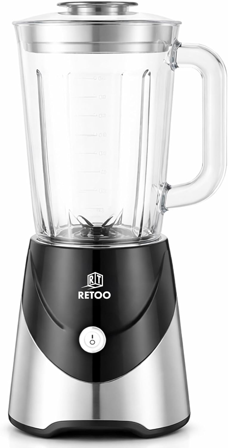 Retoo Blender Standmixer 10-in-1, 1,2L Edelstahl, 2x Bidons, Smoothie Maker mit Ice-Crush Funktion,