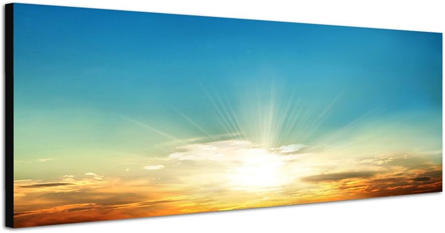 Paul Sinus Art Panoramabild auf Leinwand und Keilrahmen 150x50cm Himmel Wolkenschleier Sonnenunterga