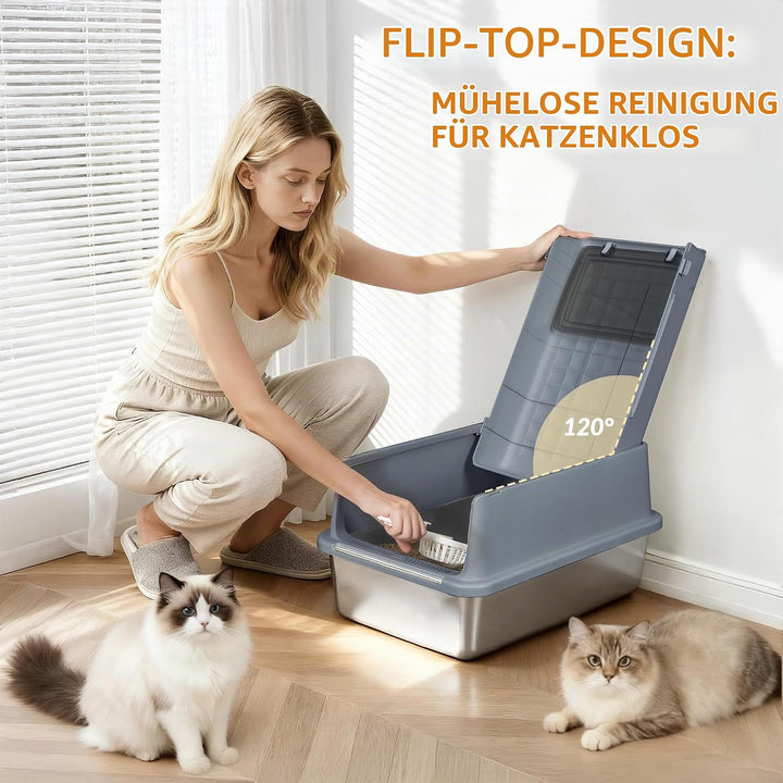 Katzenklo Edelstahl 2er Set, XXL Katzentoilette, Dunkelgrau Gris Foncé 2 Unité, Gris Foncé 2 Unité
