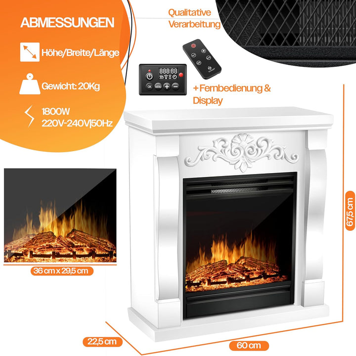 KESSER® Elektrokamin Standkamin - Kamin elektrisch mit LED 3D-Flammeneffekt, Mit Heizung Heizfunktio