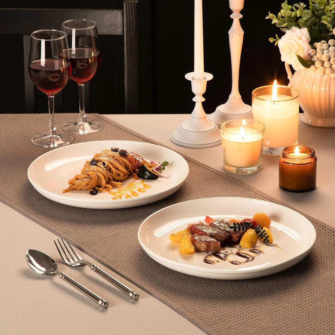 MALACASA, Serie REG, 10,5" Teller Set 6 Personen, Weiss Porzellan Speiseteller, Pastateller für Spül