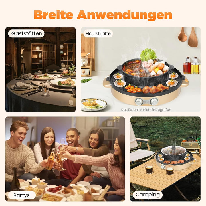 2000W Elektrische Topf Hotpots, 2 in 1 Hotpot und Grillofen, Mehrzweck-Elektrisches Topf