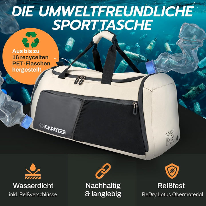 Sporttasche [RECYCELTES PET] 50L –Gym Bag und Rucksack in Einem –wasserdichte Trainingstasche Herren