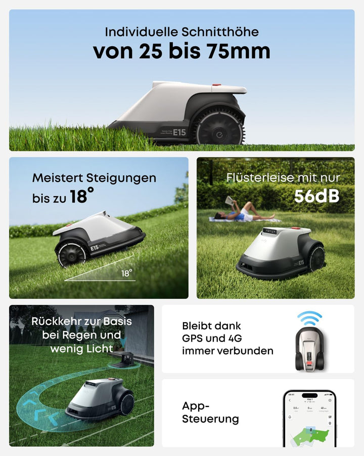 eufy E15 Mähroboter ohne Begrenzungskabel, Keine Signalausfälle, Kein RTK, TrueVision Technologie, S