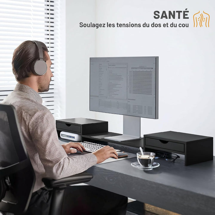 HOMCOM Dual-Monitor-Ständer mit 2 Schubladen, 116cm, für Laptop, Schwarz
